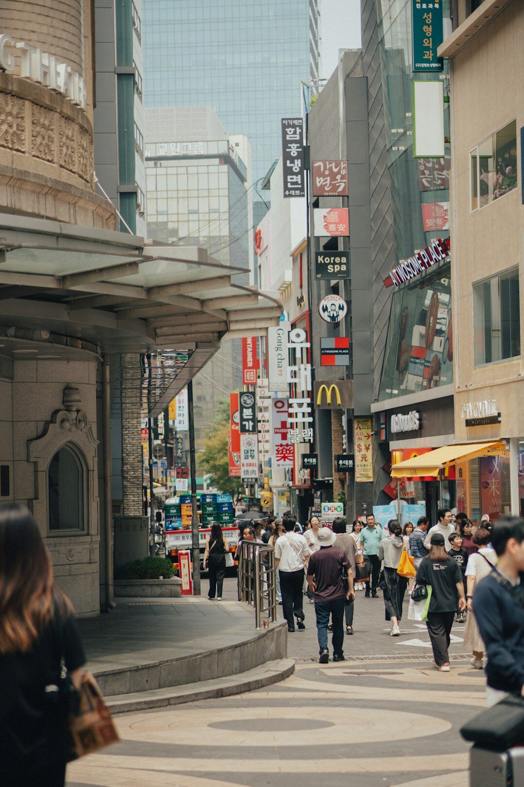 busy city street with shops