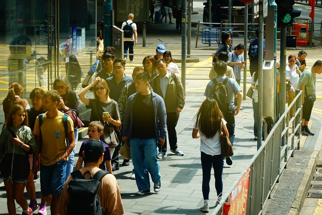 busy city street pedestrians